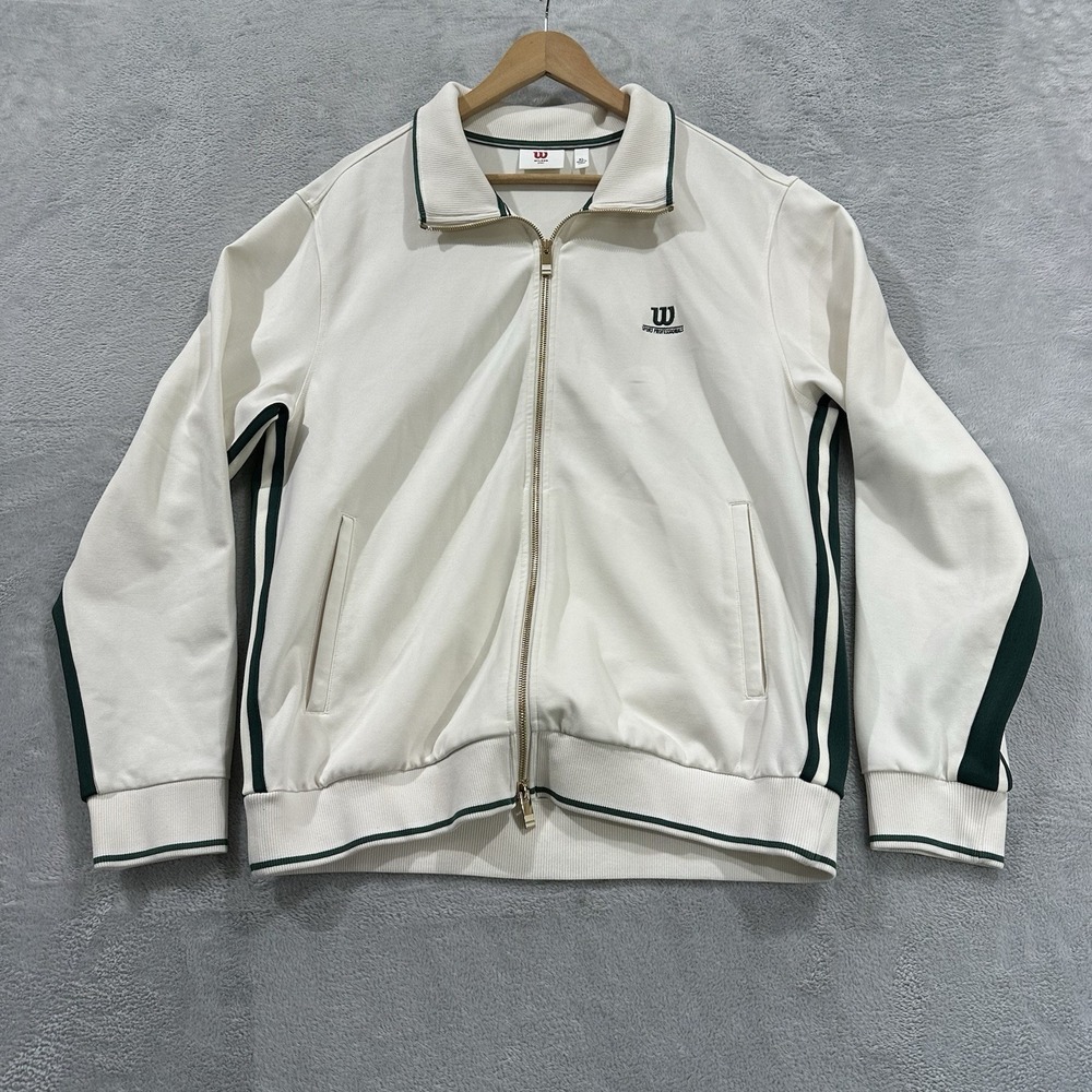 Wilsons Sport Full Zip Sweatshirt Men XL White Green Active Y2K